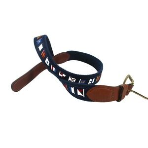 Zep-Pro Nautical Flags Belt Mens 36 Made in USA Brass Buckle Canvas Leather Trim
